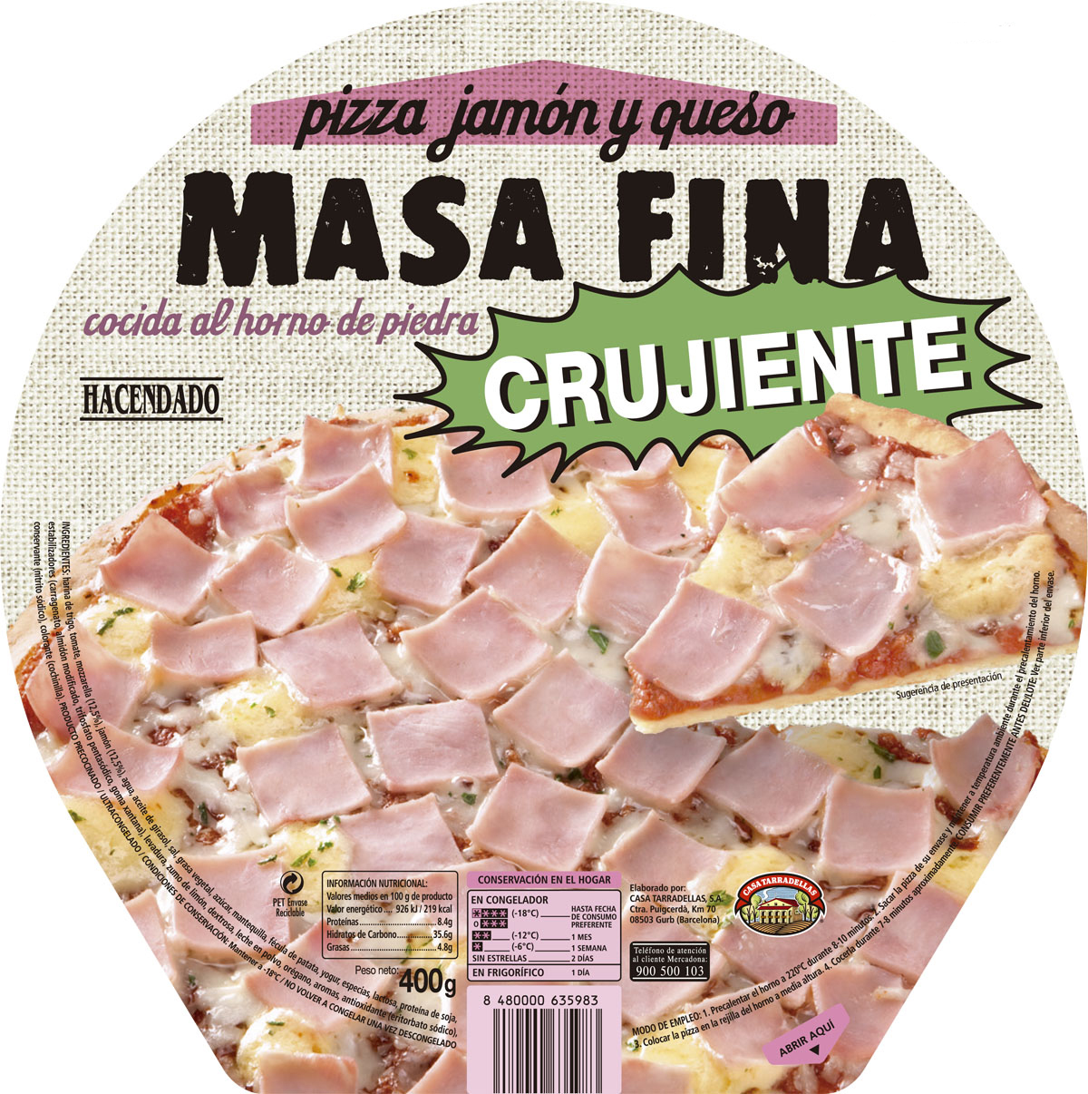 Pizza Masa Fina de Jamón y Queso